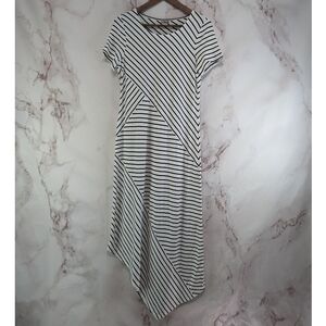 Chicos Dress Women 0 Small 4 Black White Striped Maxi Midi Asymmetric T Shirt